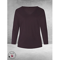 PLUS BASICS Shirt Tee V Slim Langmouw PRUNE